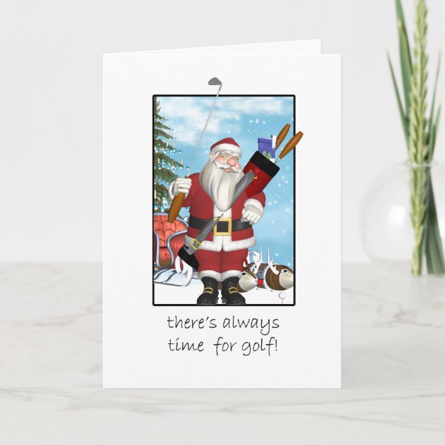 Christmas Card, Santa Playing Golf Holiday Card (Front)