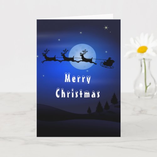 Christmas Card Santa Reindeer Full Moon