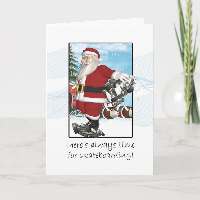 Christmas Card, Santa Skateboarding Holiday Card (Front)
