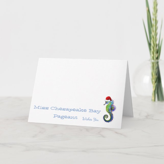 Christmas Card-Seahorse Custom Name Holiday Card (Front)