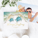 Christmas Card Seaside Sea Turtles<br><div class="desc">Do Tell A Belle's beach photo Christmas card is perfect to send to friends and family this season. It features a top boarder of my original watercolor sea turtles and seaside ocean waves in shades of turquoise, blues and greens. The word's "Merry Christmas" and your personal greeting is set in...</div>