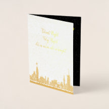 Christmas card Silent Night Carol Holiday foil