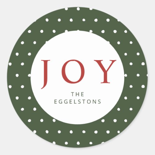 Christmas Card Simple Joy Green Red Classic Round Sticker