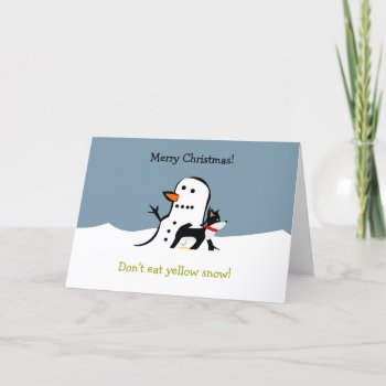 Christmas Card | Snowman - Don't Eat Yellow Snow by InterloperCreations at Zazzle