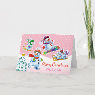 Christmas card snowmen custom name card