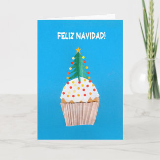Christmas Card, Spanish, Cupcake, Christmas Tree Holiday Card