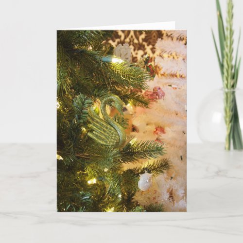 Christmas Card Swan Ornament In Tree Blank Inside