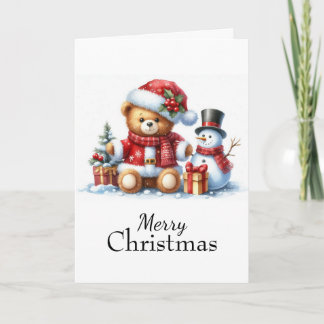 Christmas Card: Teddy Bear and Snowman Card