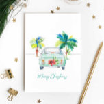 Christmas Card Tropical Florida Watercolor<br><div class="desc">Celebrate Christmas 2025 with a festive Florida Christmas card that brings a tropical twist to the holiday season! This charming design features my original watercolor illustration of a green car adorned with holly, red berries, and swaying palm trees, all set against a crisp white background. The modern turquoise brush script...</div>