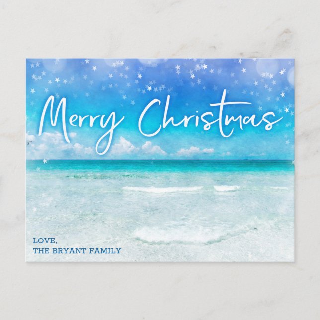 CHRISTMAS CARD | Tropical Teal Blue Florida Beach (Front)