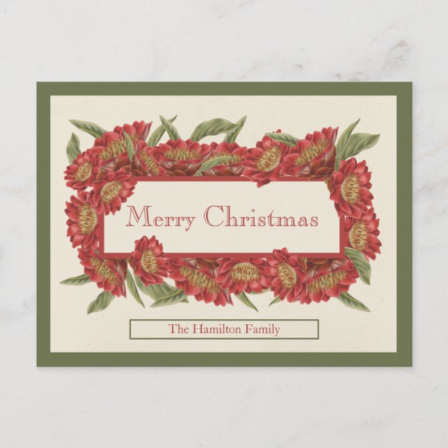Christmas Card Vintage Red Floral  (Front)