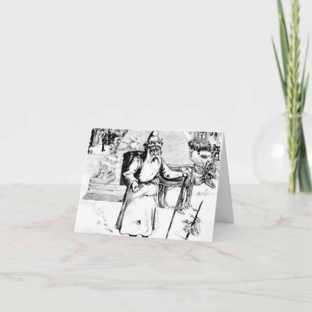 Christmas Card Vintage Santa Black White (Front)