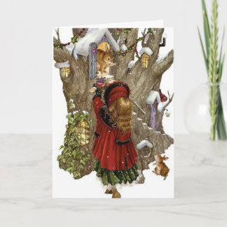 Christmas card w/ friendship poem, girl & animals