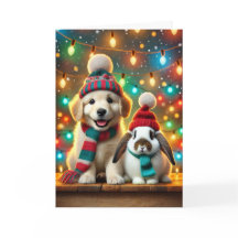 Christmas card with a dog and a bunny