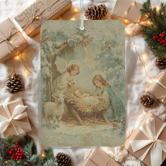 Christmas card with baby Jesus in a manger and ang Air Freshener
