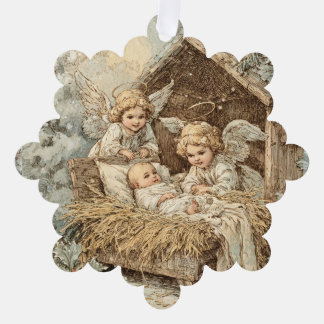 Christmas card with baby Snowflake Framed Ornament