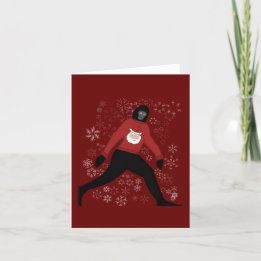 christmas card with bigfoot and santa