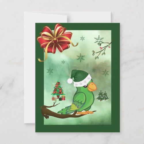 Christmas Card with Bird Wearing a Santa Hat