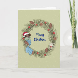 Christmas Card with Black Mermaid & Wreath