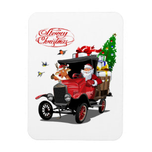 Christmas card with cartoon Santa and deer Magnet