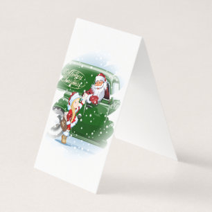Christmas card with cartoon Santa and Snow Maiden