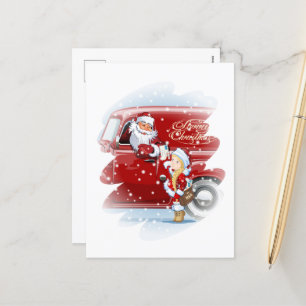 Christmas card with cartoon Snow Maiden - Postman