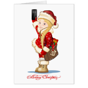 Christmas card with cartoon Snow Maiden - Postman