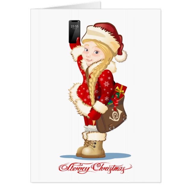 Christmas card with cartoon Snow Maiden - Postman (Front)