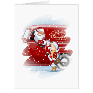 Christmas card with cartoon Snow Maiden - Postman