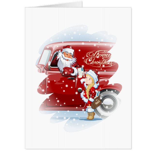 Christmas card with cartoon Snow Maiden - Postman (Front)
