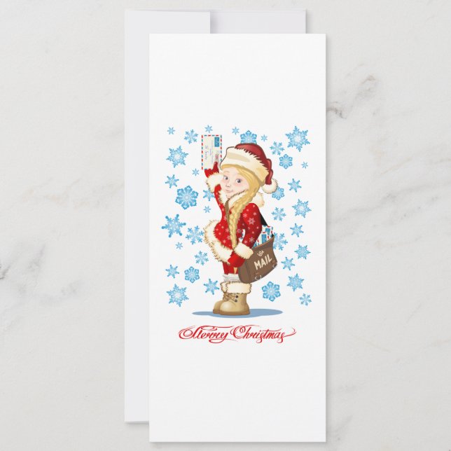 Christmas card with cartoon Snow Maiden - Postman (Front)