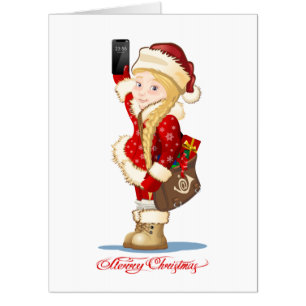 Christmas card with cartoon Snow Maiden - Postman