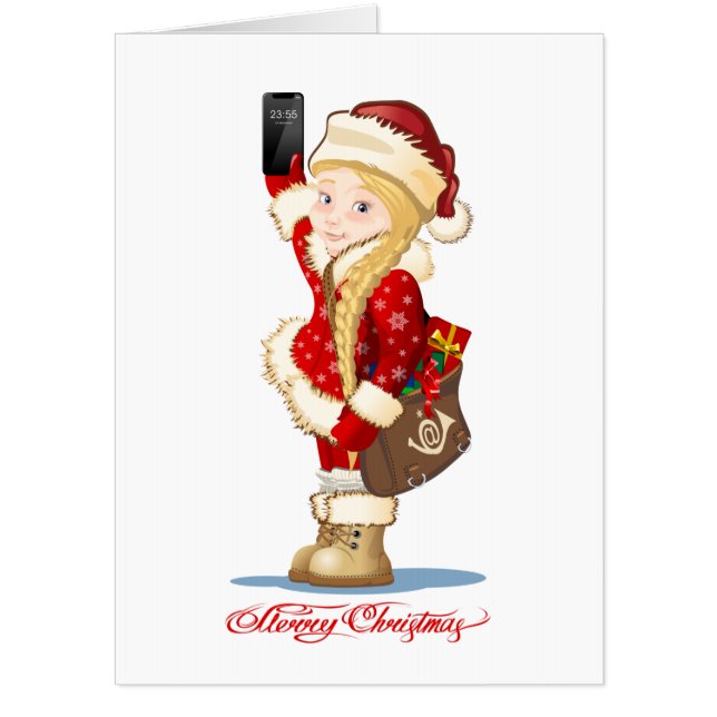 Christmas card with cartoon Snow Maiden - Postman (Front)
