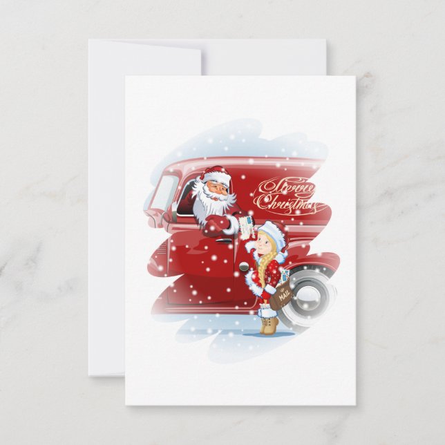 Christmas card with cartoon Snow Maiden - Postman (Front)