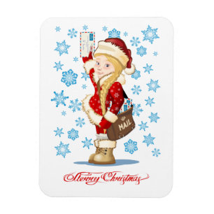 Christmas card with cartoon Snow Maiden - Postman Magnet
