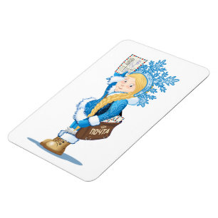 Christmas card with cartoon Snow Maiden - Postman Magnet