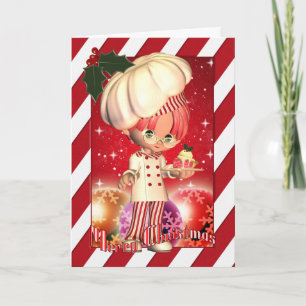 Christmas Card With Cute Chef And Tree