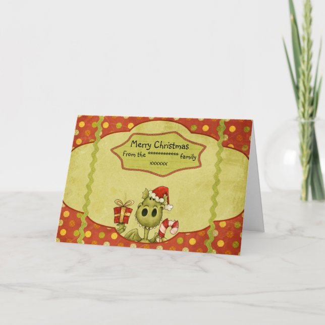 Christmas Card With Cute Dragon Personalise (Front)
