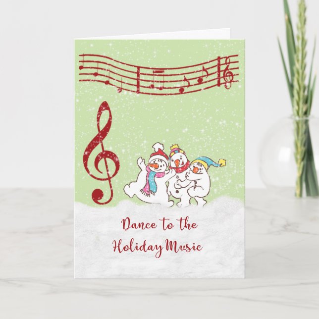 Christmas Card with Dancing Snowmen/Musical Notes (Front)