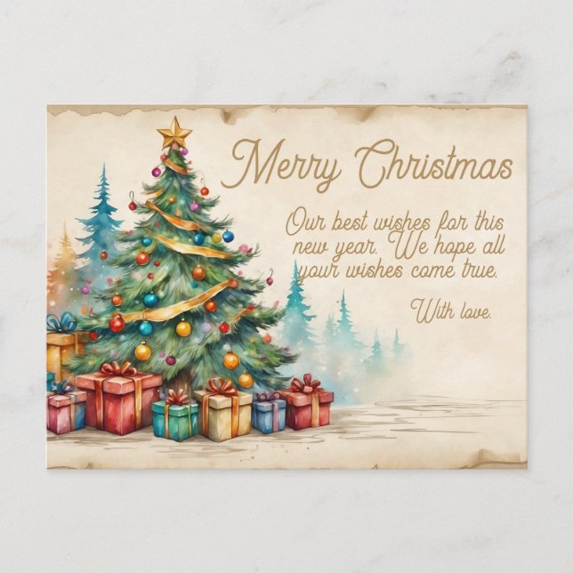 Christmas Card With Decorated Tree and Gifts (Front)