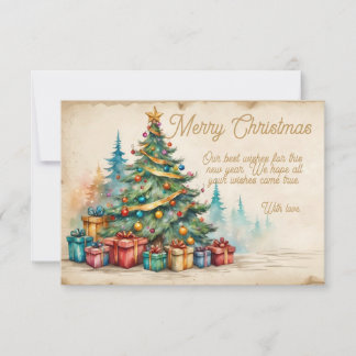 Christmas Card With Decorated Tree and Gifts