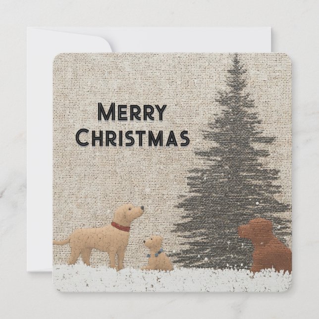 Christmas Card with Dogs & Tree Neutral Color (Front)