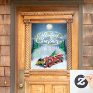 Christmas card with fiction retro sport car window cling
