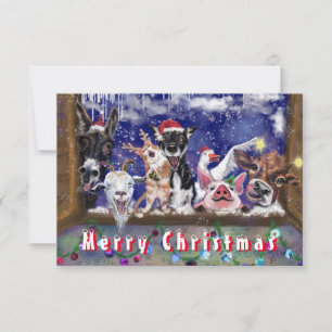 Christmas Card with Funny Farm Animal Party