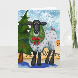 Christmas Card with Goat and Wreath