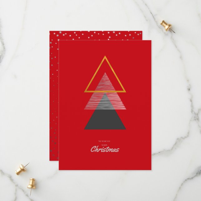 Christmas card with modern geometric trees. (Front/Back In Situ)