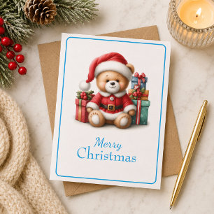 Christmas card with picture of teddy bear and gift