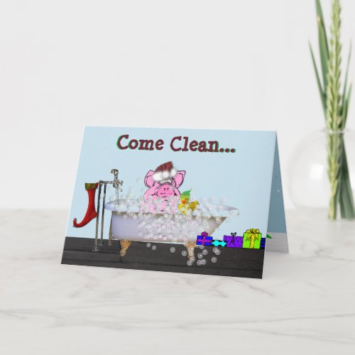 Christmas Card with Pig in a Bubble Bath
