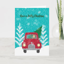 Christmas Card with Red Truck & Christmas Tree
