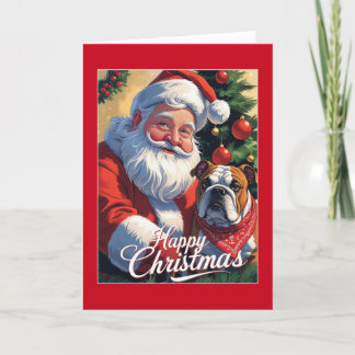 Christmas Card with Santa Claus and a bulldog